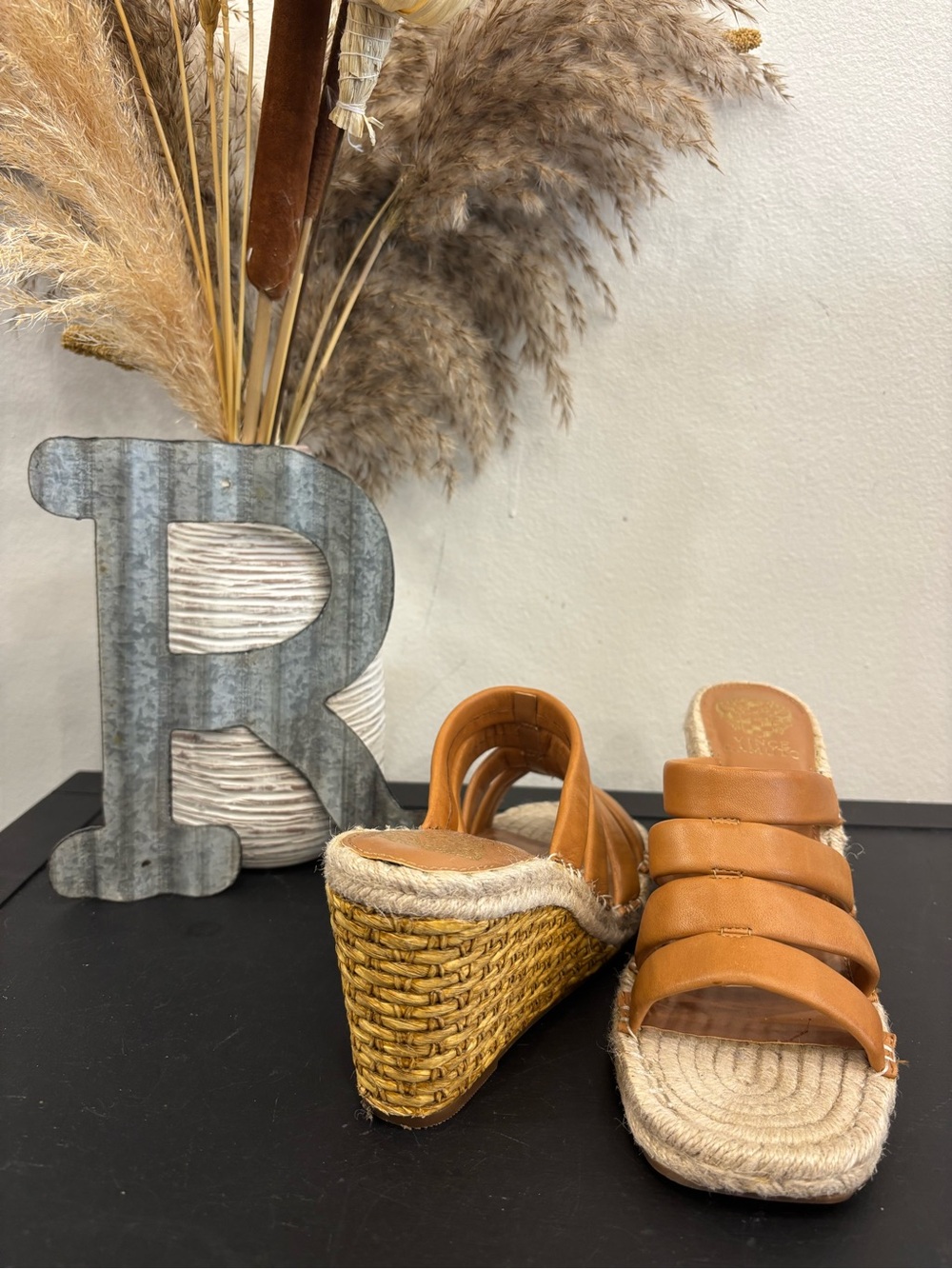 Vince Camuto Tan Woven Espadrille Wedge Slide Sandals